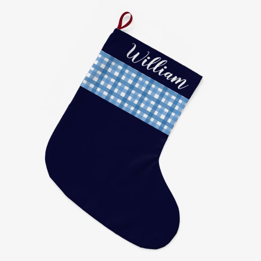 Rustikaler Karierter Individuelle Name Großer Weihnachtsstrumpf (Vorderansicht (hängend))