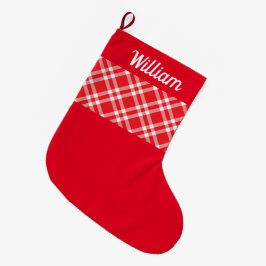 Rustikaler Karierter Individuelle Name Großer Weihnachtsstrumpf