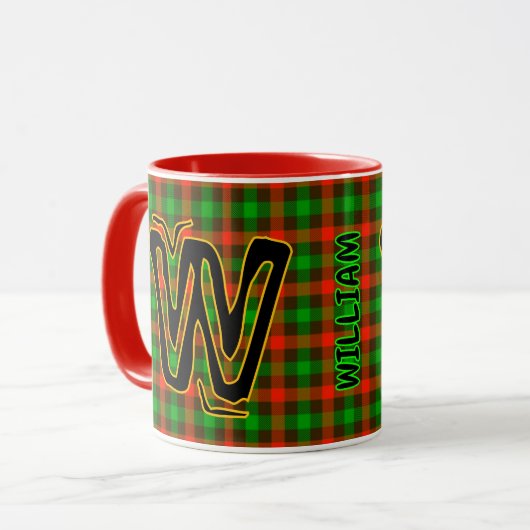 Rustikaler Karierter karierter Mit Monogramm Vinta Tasse (Vorderseite Links)