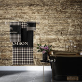 Rustikaler Karierter Monogramm-Bär | Black Cream W Badhandtuch Set