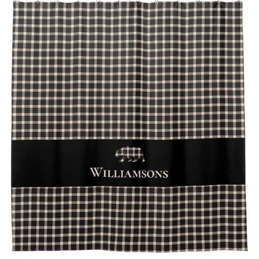 Rustikaler Karierter Monogramm-Bär | Creme White B Duschvorhang (Vorderseite)