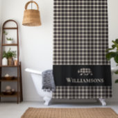 Rustikaler Karierter Monogramm-Bär | Creme White B Duschvorhang