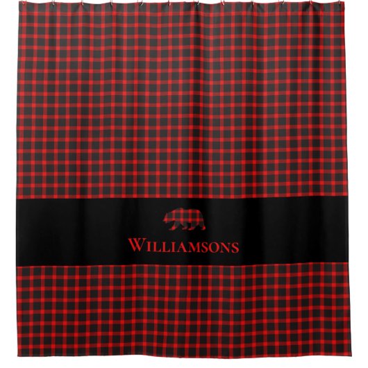 Rustikaler Karierter Monogramm-Bär | Lumberjack Re Duschvorhang (Vorderseite)