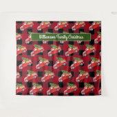 Rustikaler Karierter Weihnachtswagen Foto Stand Wandteppich (Vorderseite (Horizontal))