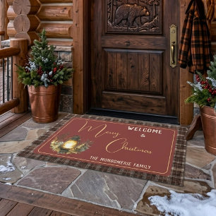 Rustikaler Karo Frohe Weihnachten Familienname Wil Fußmatte