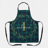 Rustikaler Karo-Monogramm-Weihnachtskranz Tartan Schürze (Vorderseite)