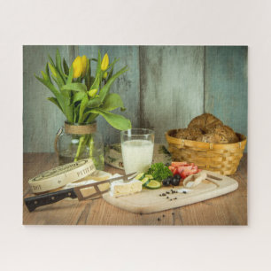 Rustikaler Käse Brot Lebensmittel Tulip Blume Puzzle