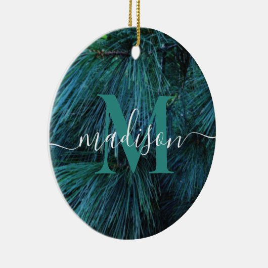 Rustikaler Kiefernbaum, immergrünes Monogramm Keramik Ornament (Rechts)