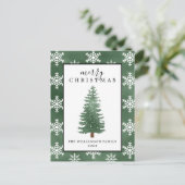 Rustikaler Kiefernbaum | Schneeflocken Weihnachtsk Feiertagspostkarte (Stehend Vorderseite)