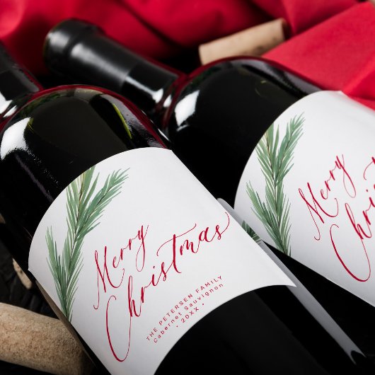 Rustikaler Kiefernholz Weihnachtsrot Weinetikett