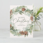 Rustikaler Kiefernkiefer Kranz, nicht Foto Feiertagskarte (Stehend Vorderseite)