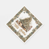 Rustikaler Klassiker Salbei Grün und Weihnachtsbau Serviette (Ecke)