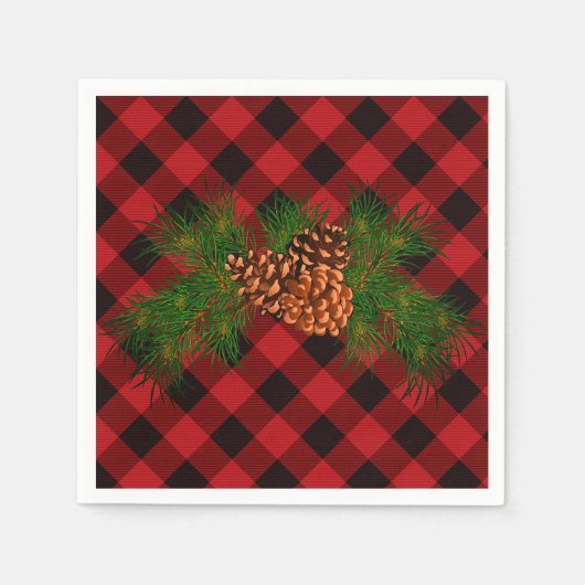 Rustikaler klassischer karierter, grüner Kiefernza Serviette (Vorderseite)