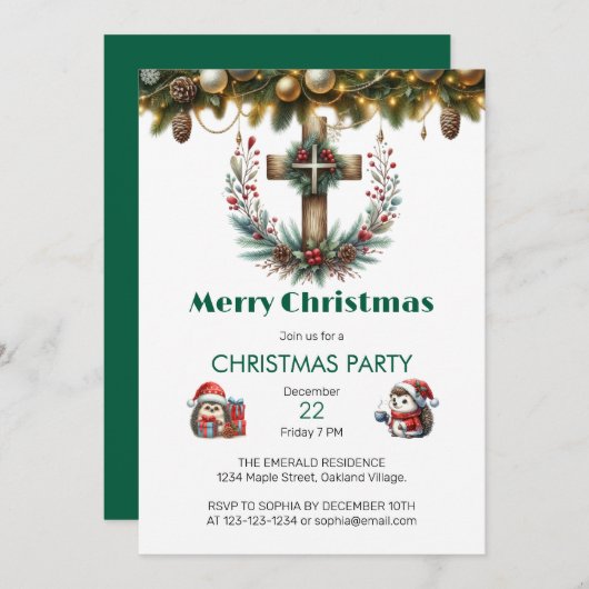 Rustikaler Kraath Cross Weihnachten Einladung (Vorne/Hinten)