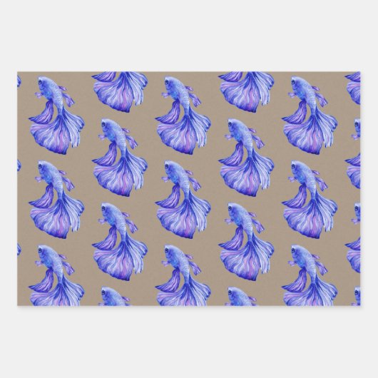 Rustikaler Kraft Crown Schwanz Lila Red Betta Fish Geschenkpapier Set (Vorderseite 3)