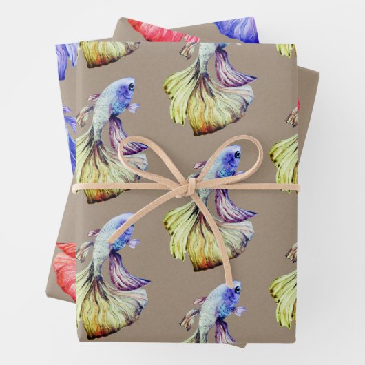 Rustikaler Kraft Crown Schwanz Lila Red Betta Fish Geschenkpapier Set (Beispiel)