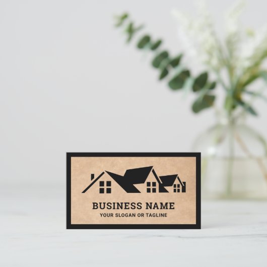 Rustikaler Kraft-Dachdecker Visitenkarte (Stehend Vorderseite)