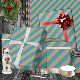 Rustikaler Kraft-Dusty Aquamariner, breiter Streif Geschenkpapier