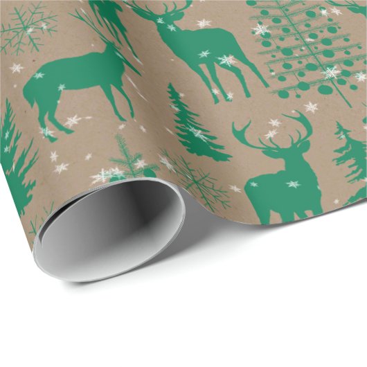 Rustikaler Kraft Grünwaldwald Rentier Geschenkpapier (Rolleneckpunkt)