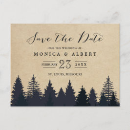 Rustikaler Kraft-Kiefernwald Save the Date Ankündigungspostkarte
