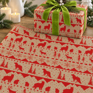 Rustikaler Kraft-Nordic-Pullover Rot Wintertiere Geschenkpapier