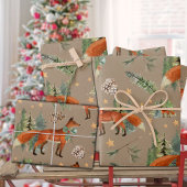 Rustikaler Kraft Red Fox in einem Weihnachtswald Geschenkpapier Set