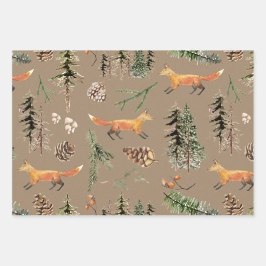 Rustikaler Kraft Roter Fox im Wald Geschenkpapier Set (Vorderseite)