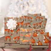 Rustikaler Kraft Roter Fuchs mit Bogen und Schneef Geschenkpapier Set