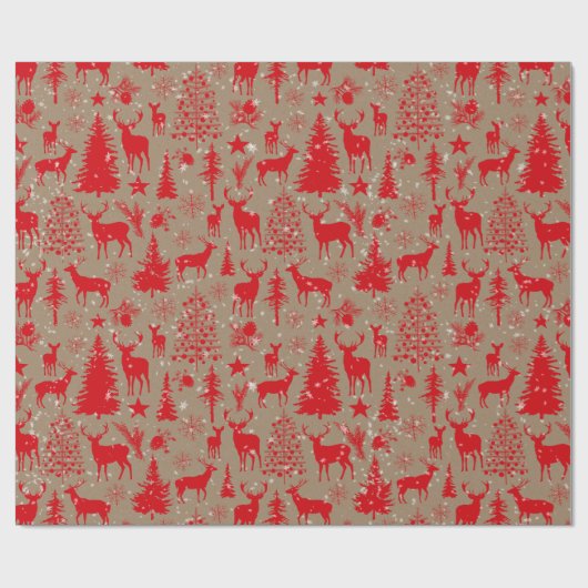 Rustikaler Kraft Roter Wald Reindeer Geschenkpapier (Flach)