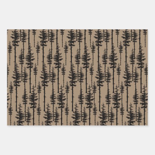 Rustikaler Kraft Schwarzer Pinienwald Geschenkpapier Set (Vorderseite 3)