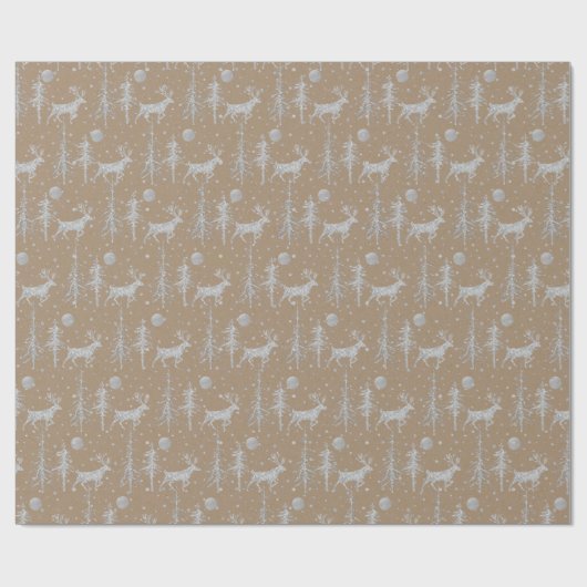 Rustikaler Kraft Silberwaldkiefernwald - Schnee Geschenkpapier (Flach)