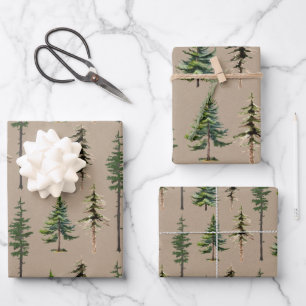 Rustikaler Kraft-Wald Kiefernwald Geschenkpapier Set