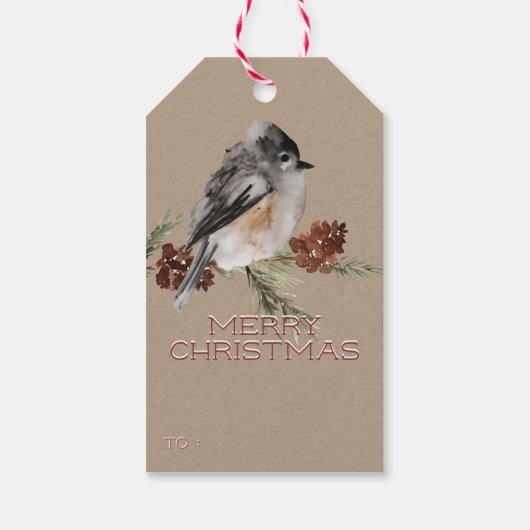 Rustikaler Kraft-Winter-Ruhestand an Kiefernzweig Geschenkanhänger (Rückseite)