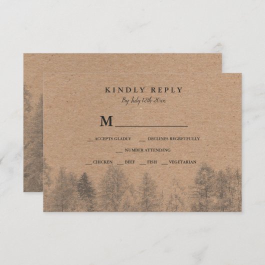 Rustikaler Krampf Herbst Kiefernbäume uAwg Hochzei RSVP Karte (Vorne/Hinten)