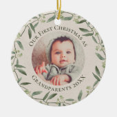 Rustikaler Kranz 1. Weihnachten als Großeltern 2 F Keramik Ornament (Vorne)