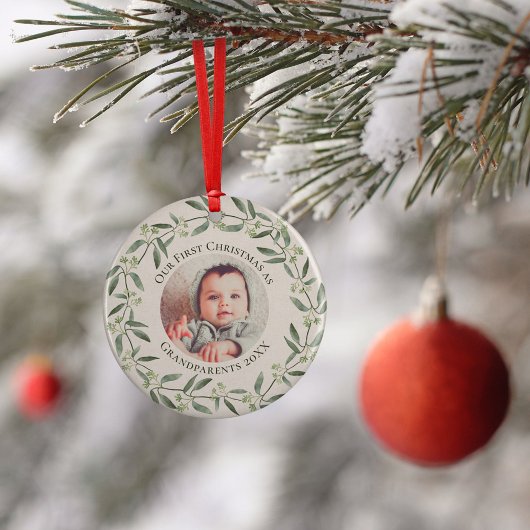 Rustikaler Kranz 1. Weihnachten als Großeltern 2 F Keramik Ornament