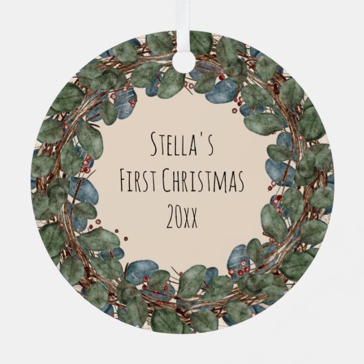 Rustikaler Kranz auf Foto von Holzhunden Ornament Aus Metall (Rückseite)