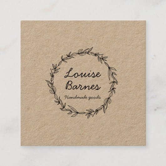 Rustikaler Kranz auf Kraftpapier-Visitenkarte Quadratische Visitenkarte (Vorderseite)