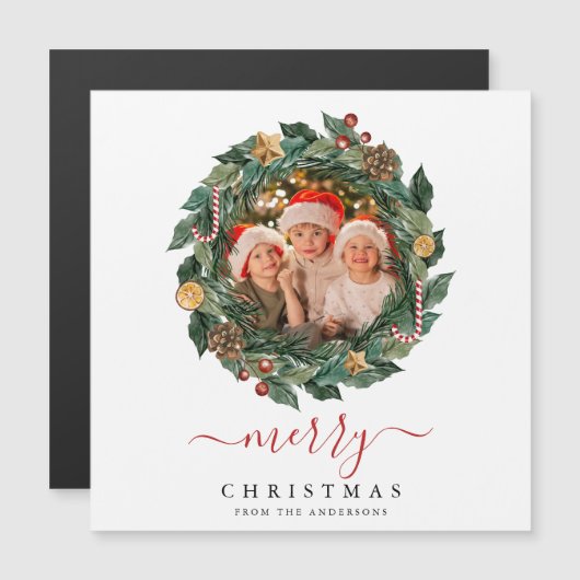 Rustikaler Kranz Elegantes Weihnachtsfest - Kunden Magnetkarte (Vorne/Hinten)