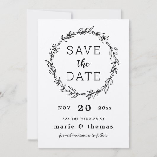 Rustikaler Kranz Save the Date Einladung (Vorderseite)