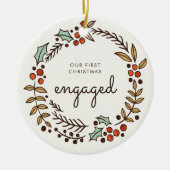 Rustikaler Kranz Unser Verlobtes Foto zu Weihnacht Keramik Ornament (Vorne)
