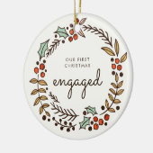 Rustikaler Kranz Unser Verlobtes Foto zu Weihnacht Keramik Ornament (Links)