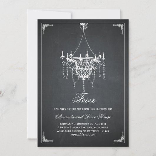 Rustikaler Kronleuchter Party Einladungen (Vorderseite)