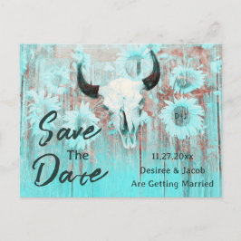 Rustikaler Kuh Skull Boho Aquamariner Western Sonn Ankündigungspostkarte