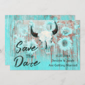 Rustikaler Kuh Skull Boho Aquamariner Western Sonn Save The Date (Vorne/Hinten)