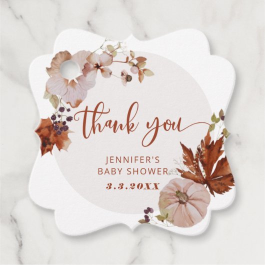 Rustikaler Kürbis danke: tag Geschenkanhänger (Vorderseite)