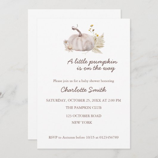 Rustikaler Kürbis Einladung (Vorne/Hinten)