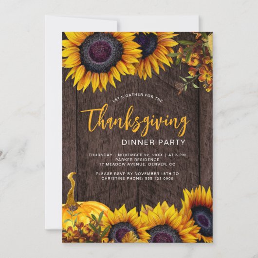 Rustikaler Kürbis Erntedank Abendessen Einladung (Vorderseite)