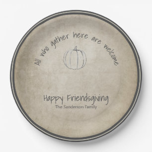 Rustikaler Kürbis Friendsgiving handschriftlich Pappteller