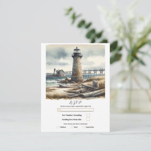 Rustikaler KüstenLeuchtturm Seaside Beach UAWG Einladung (Stehend Vorderseite)